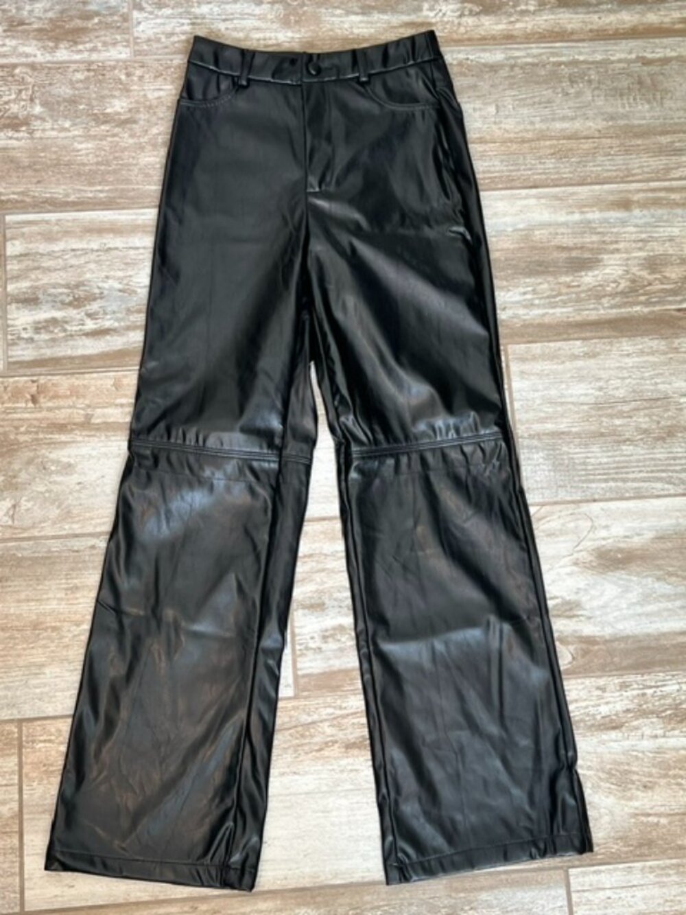 Black Faux Leather Flare Pants
